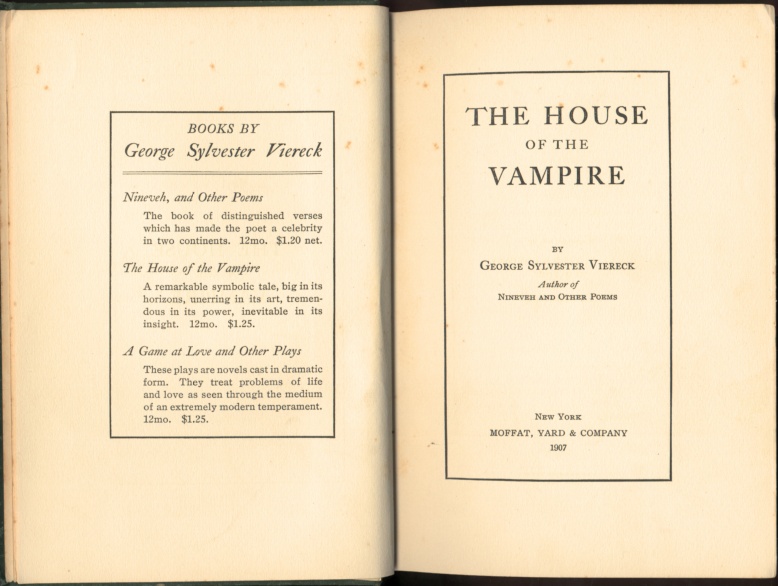 The House of the Vampire Title Page